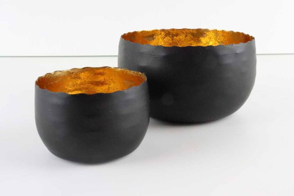 Farbe Teelichthalter matt 8-12cm Farbfolie mit Metall schwarz, Set innen aus